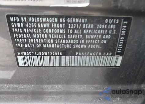 2013 Volkswagen Gti 4-Door Autobahn z USA, uszkodzony, nr VIN WVWGD7AJ8DW122966